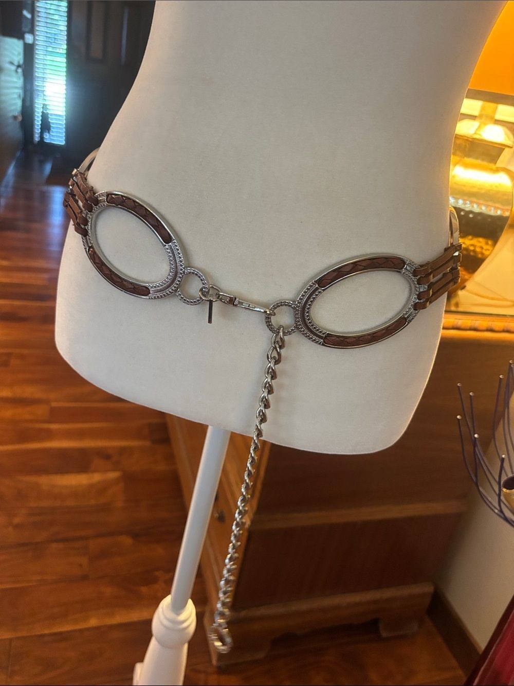 Chico's Leather & Silver Adjustable Concho Belt